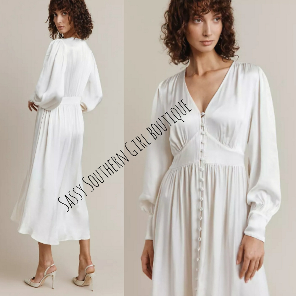 🆕⭐ Ivory white satin button down midi dress